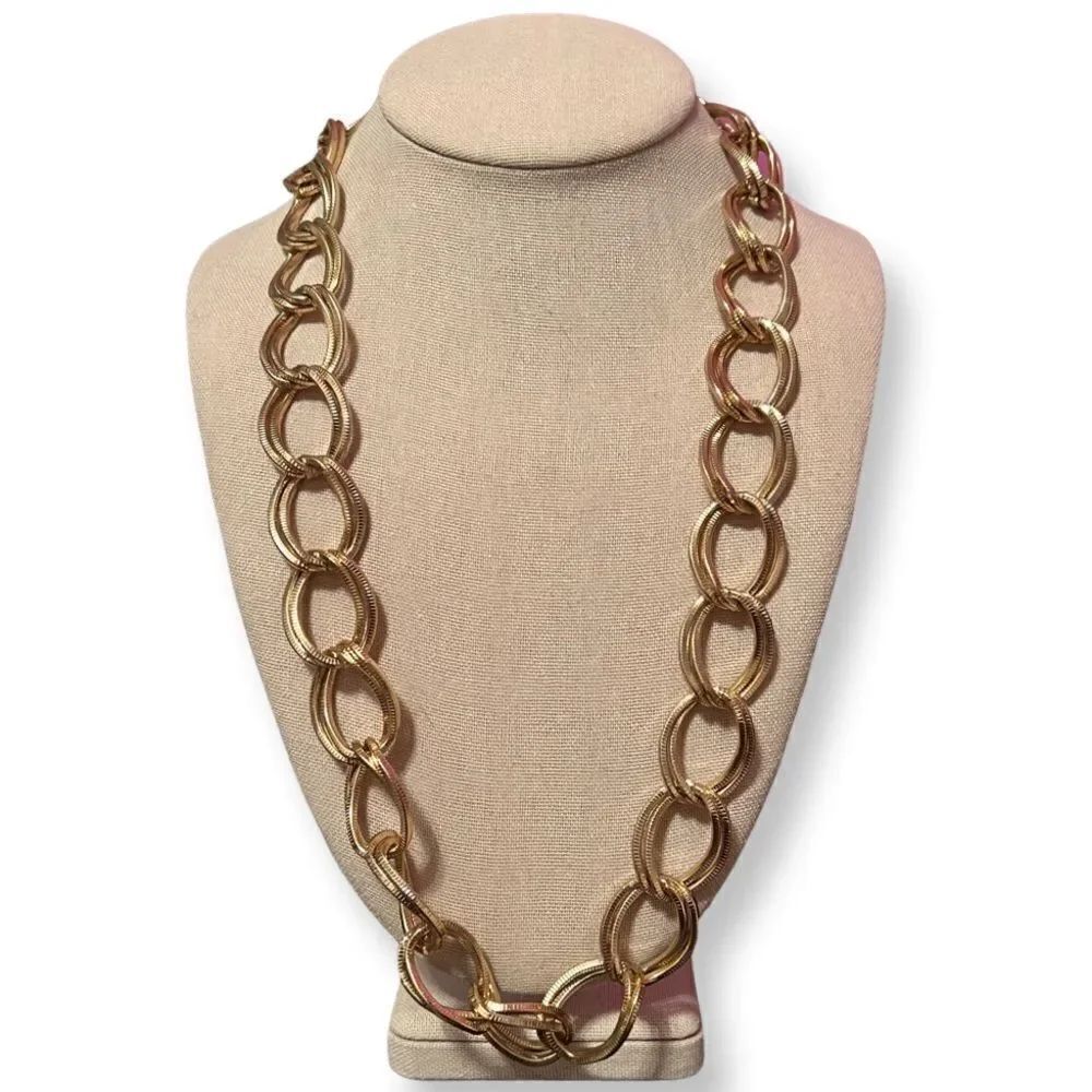 Gold Tone Double Link Chain Necklace